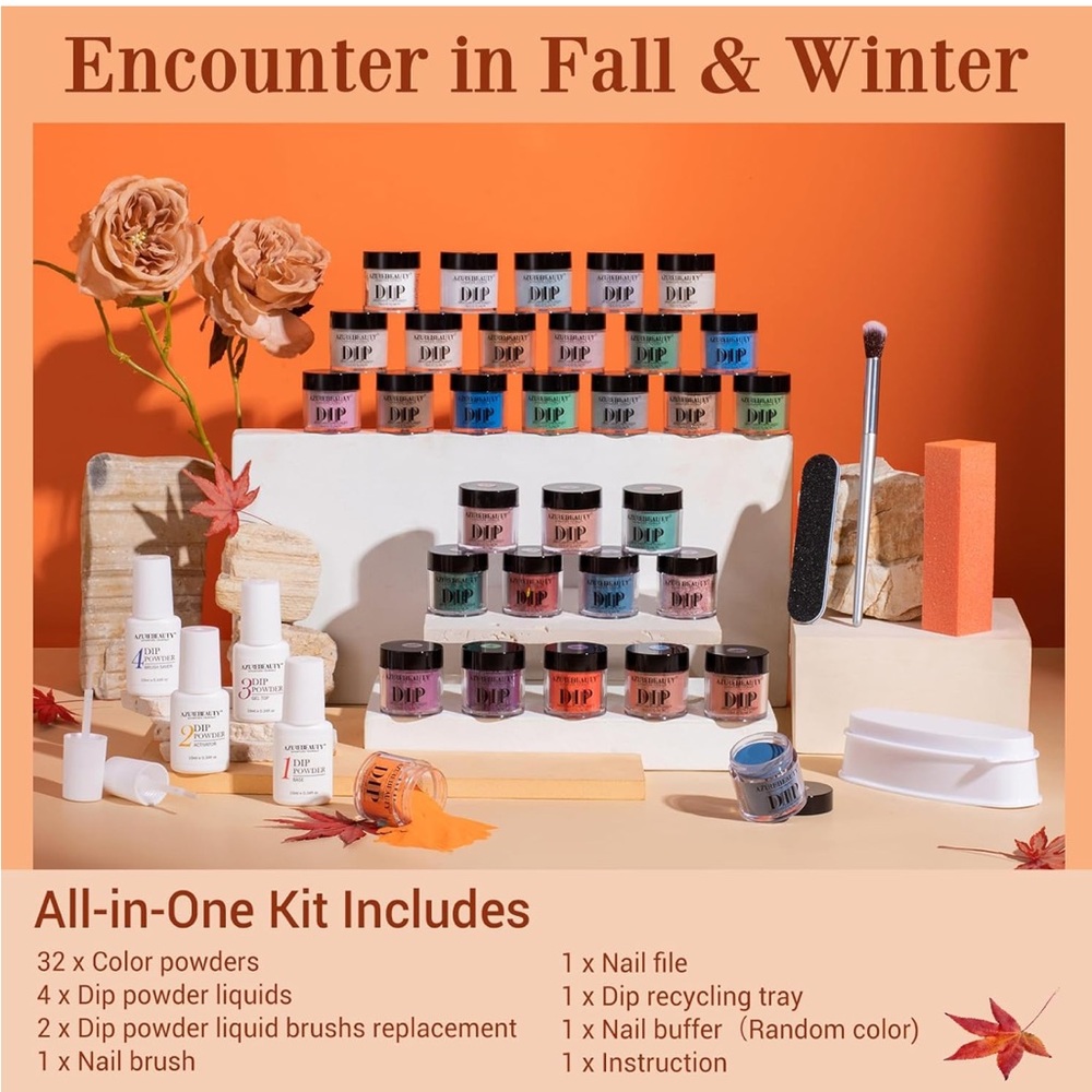 AZUREBEAUTY 42Pcs Dip Powder Nail Kit Starter, 32 Colors NEW - Picture 9 of 13